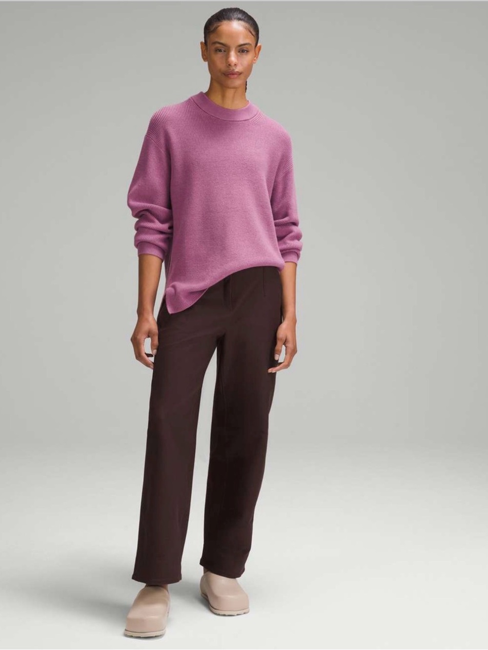Lululemon Merino Wool-Blend Ribbed Crewneck Sweater Velvet Dust Sz 6